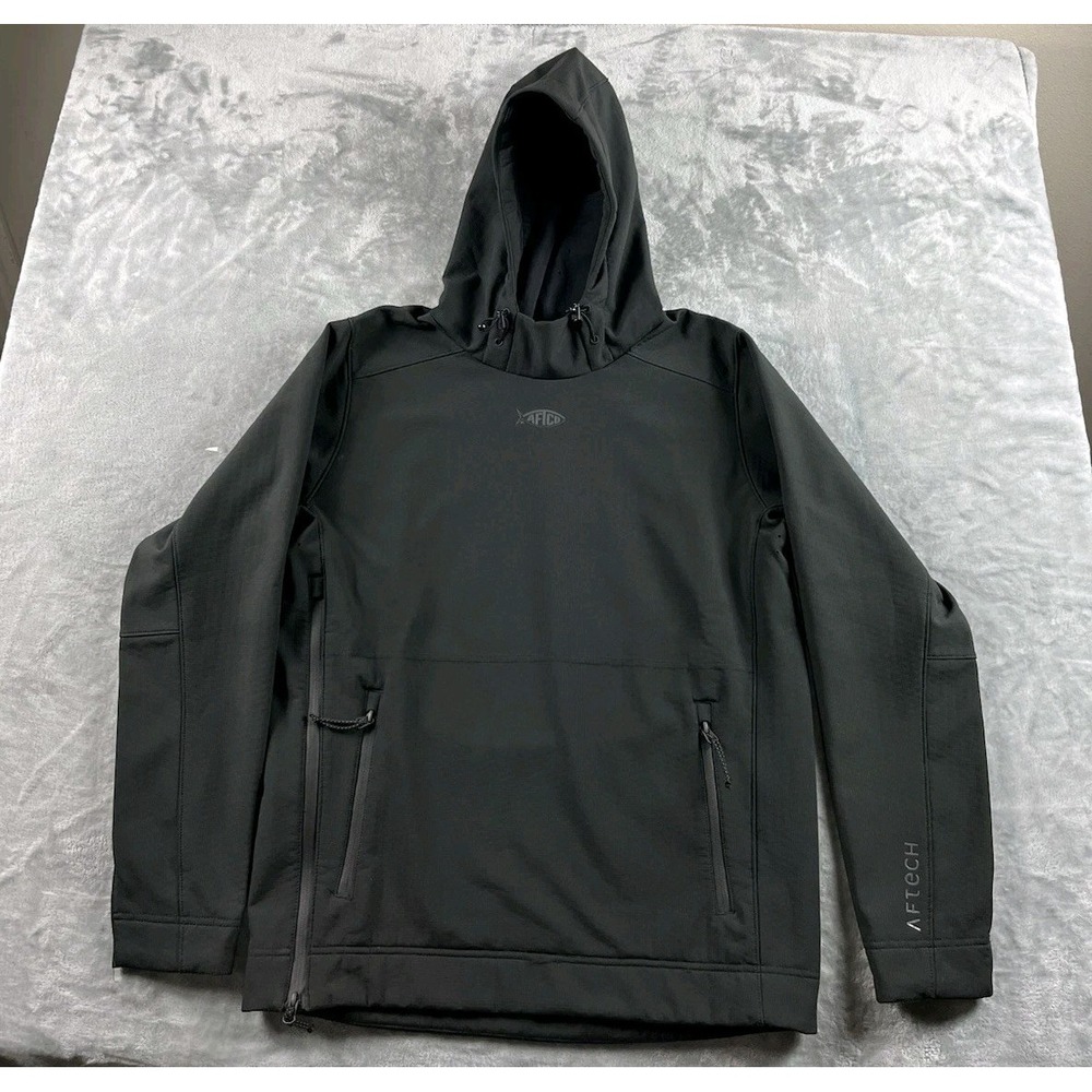 AFTCO Reaper Jacket Mens Medium Black Windproof Pullover Hooded AFTech Fishing